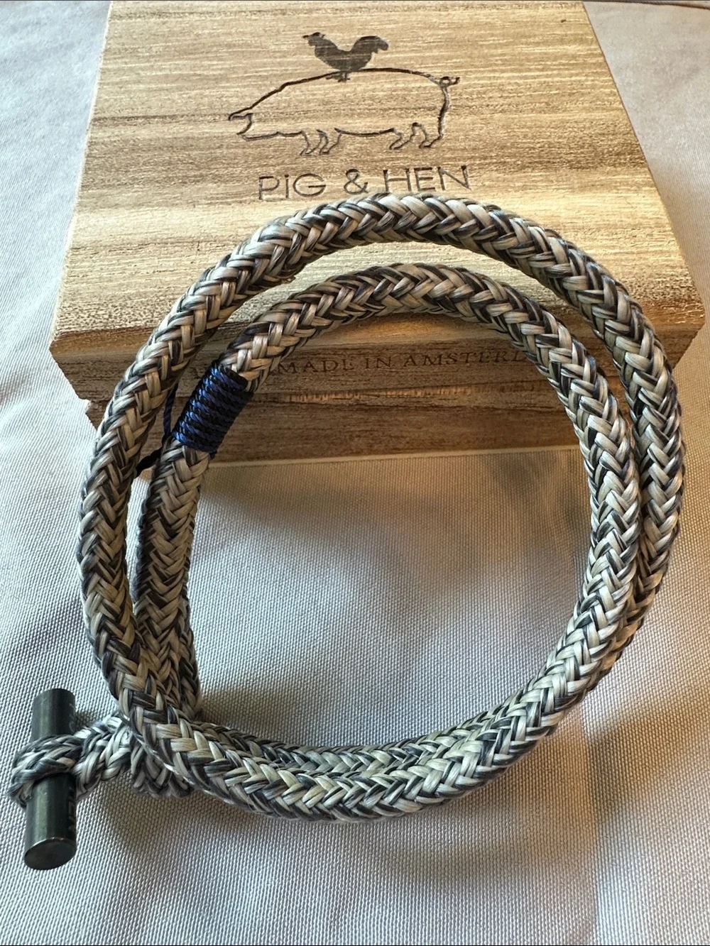Pig & Hen Men's Braided Rope Bracelet in Natural Gray